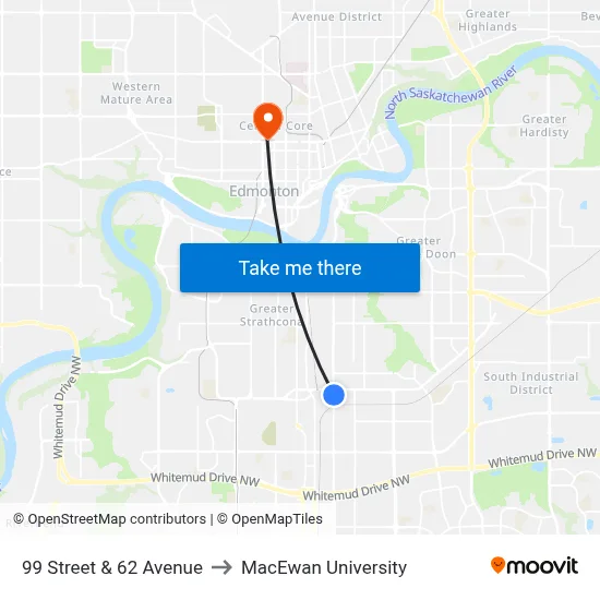 99 Street & 62 Avenue to MacEwan University map
