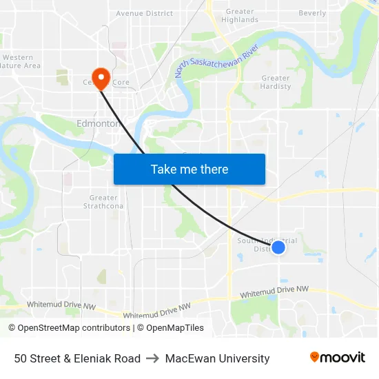 50 Street & Eleniak Road to MacEwan University map