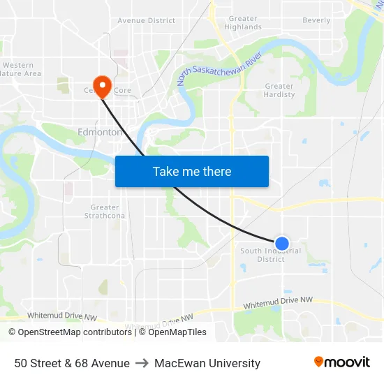 50 Street & 68 Avenue to MacEwan University map