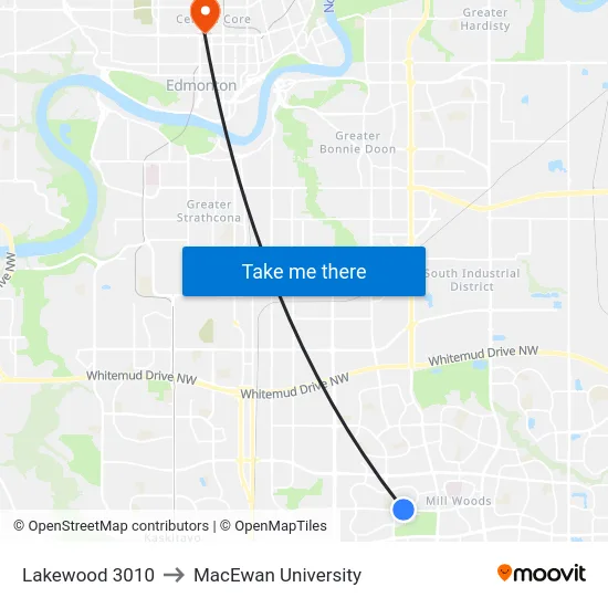 Lakewood 3010 to MacEwan University map