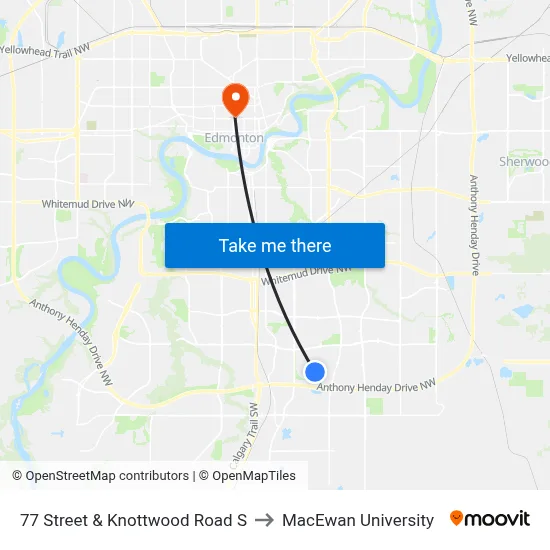 77 Street & Knottwood Road S to MacEwan University map