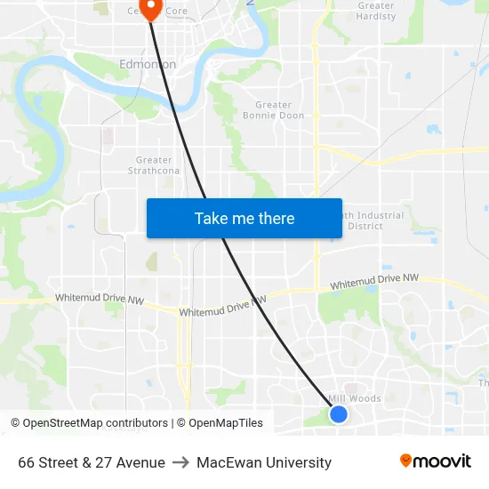 66 Street & 27 Avenue to MacEwan University map
