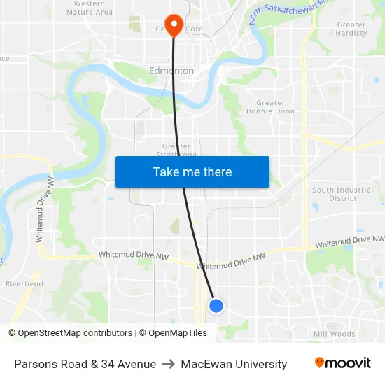 Parsons Road & 34 Avenue to MacEwan University map