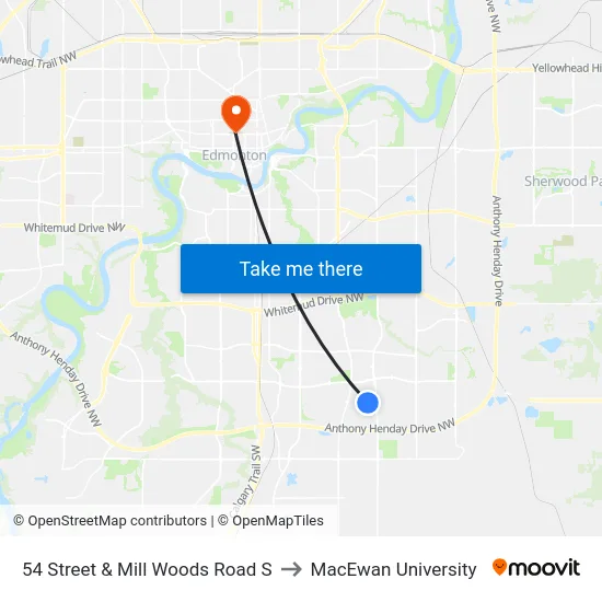 54 Street & Mill Woods Road S to MacEwan University map