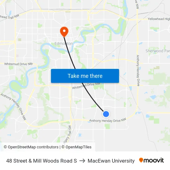48 Street & Mill Woods Road S to MacEwan University map