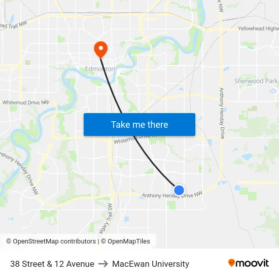 38 Street & 12 Avenue to MacEwan University map