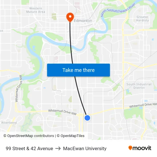 99 Street & 42 Avenue to MacEwan University map
