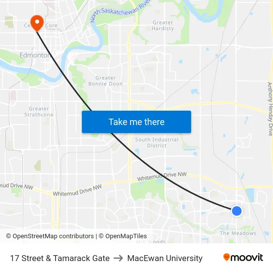17 Street & Tamarack Gate to MacEwan University map