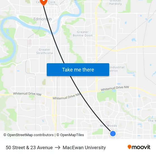 50 Street & 23 Avenue to MacEwan University map