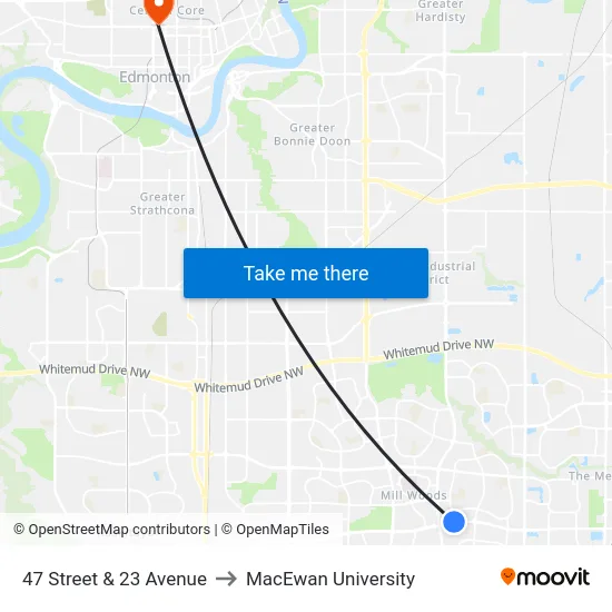 47 Street & 23 Avenue to MacEwan University map