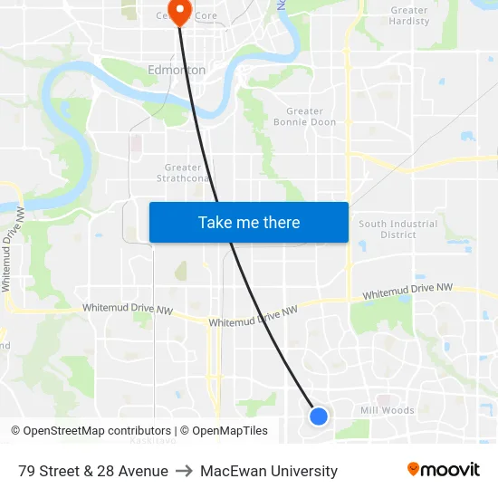 79 Street & 28 Avenue to MacEwan University map