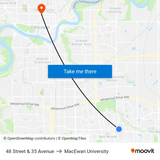 48 Street & 35 Avenue to MacEwan University map