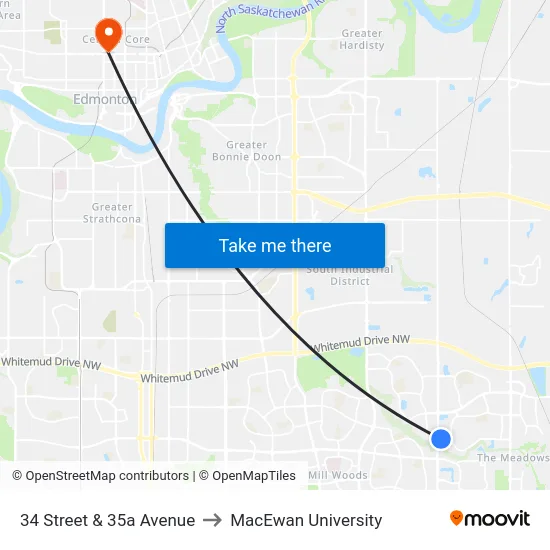 34 Street & 35a Avenue to MacEwan University map