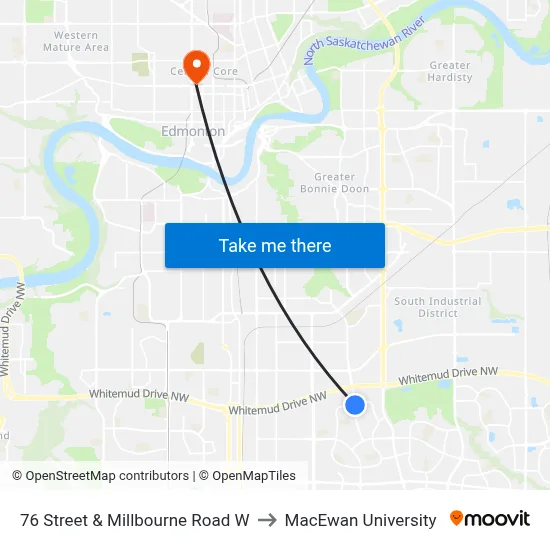 76 Street & Millbourne Road W to MacEwan University map