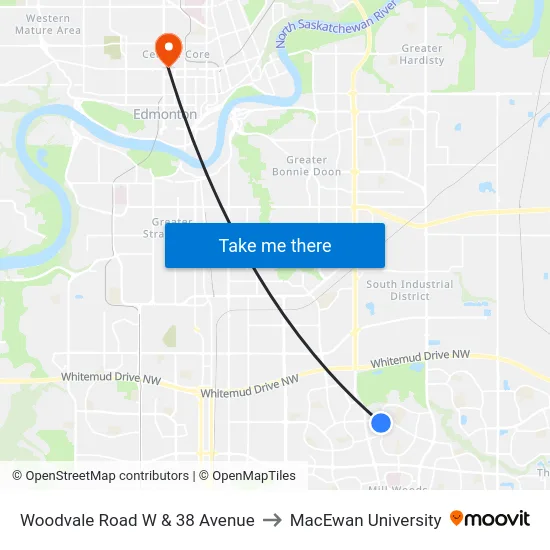 Woodvale Road W & 38 Avenue to MacEwan University map