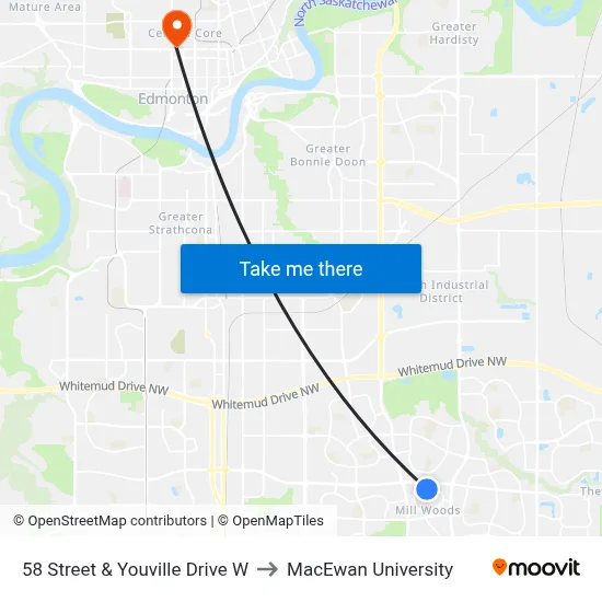 58 Street & Youville Drive W to MacEwan University map