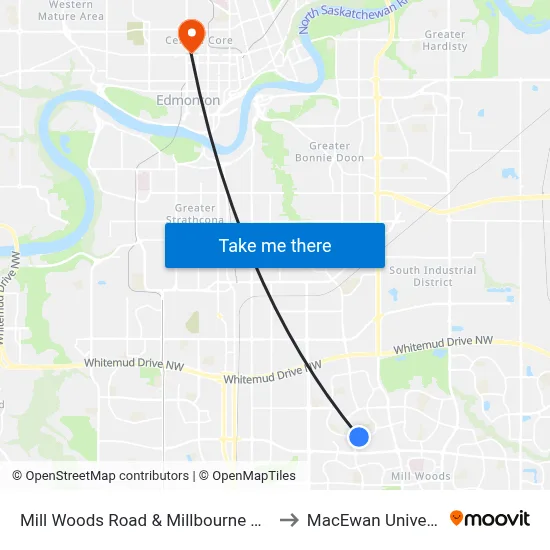 Mill Woods Road & Millbourne Road E to MacEwan University map