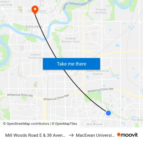 Mill Woods Road E & 38 Avenue to MacEwan University map