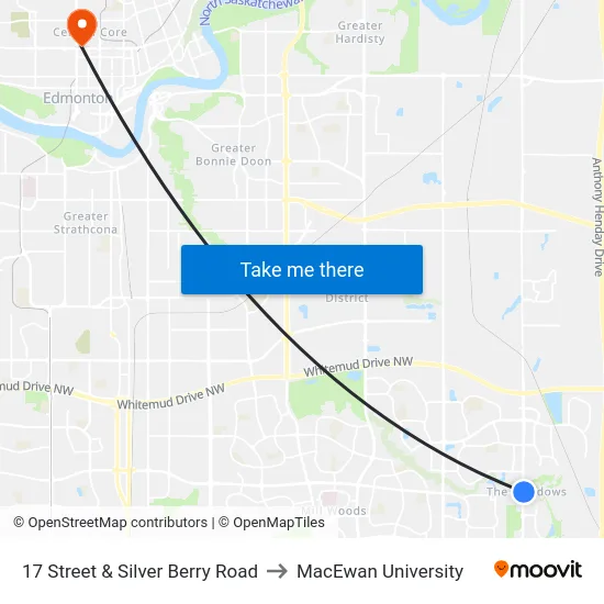 17 Street & Silver Berry Road to MacEwan University map