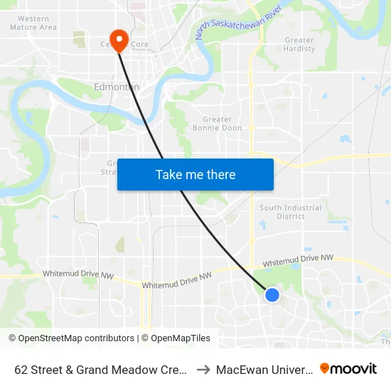 62 Street & Grand Meadow Crescent to MacEwan University map