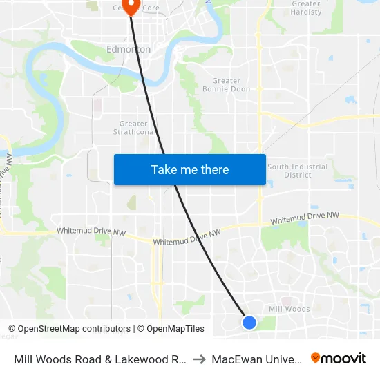 Mill Woods Road & Lakewood Road S to MacEwan University map