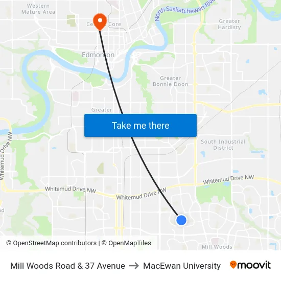 Mill Woods Road & 37 Avenue to MacEwan University map