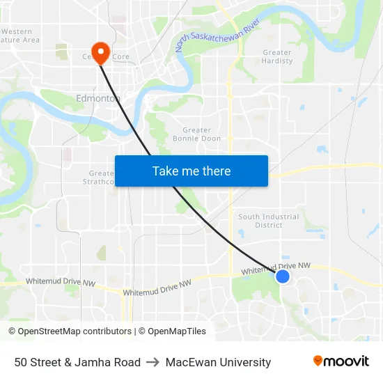 50 Street & Jamha Road to MacEwan University map
