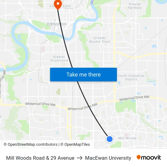 Mill Woods Road & 29 Avenue to MacEwan University map