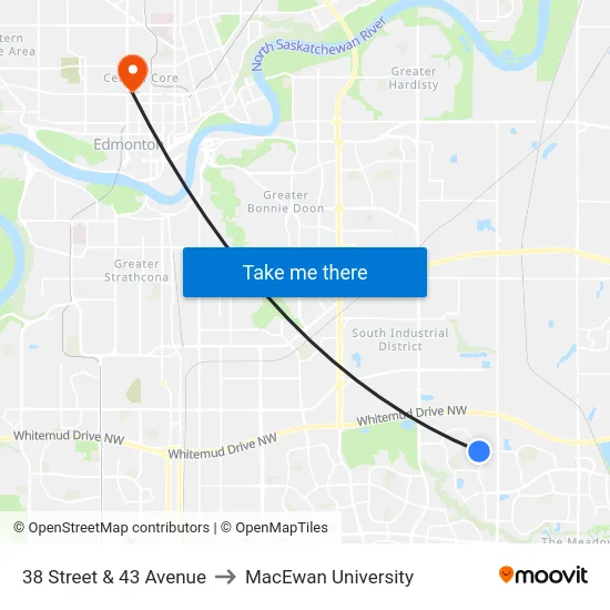 38 Street & 43 Avenue to MacEwan University map