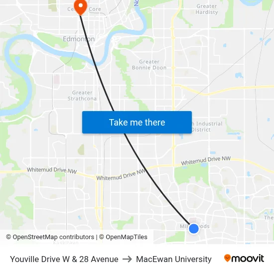 Youville Drive W & 28 Avenue to MacEwan University map