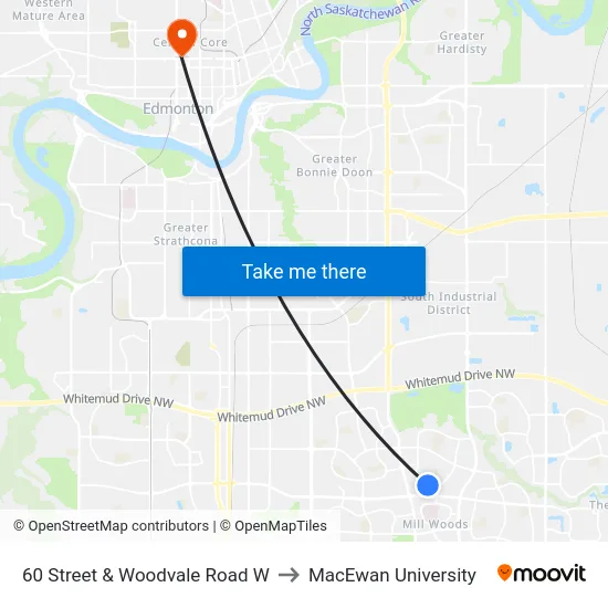 60 Street & Woodvale Road W to MacEwan University map