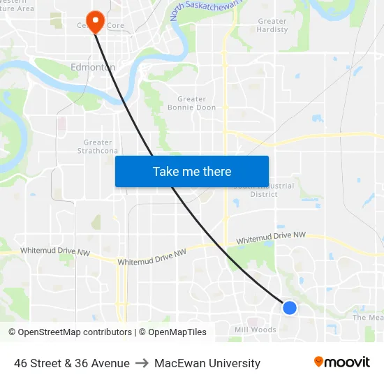 46 Street & 36 Avenue to MacEwan University map