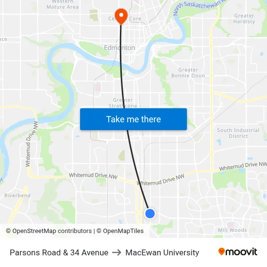 Parsons Road & 34 Avenue to MacEwan University map