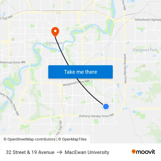 32 Street & 19 Avenue to MacEwan University map