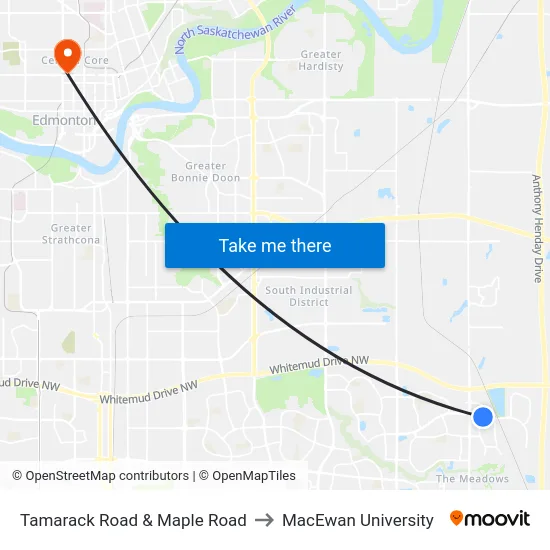 Tamarack Road & Maple Road to MacEwan University map
