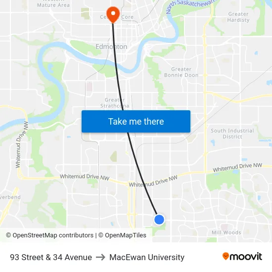 93 Street & 34 Avenue to MacEwan University map