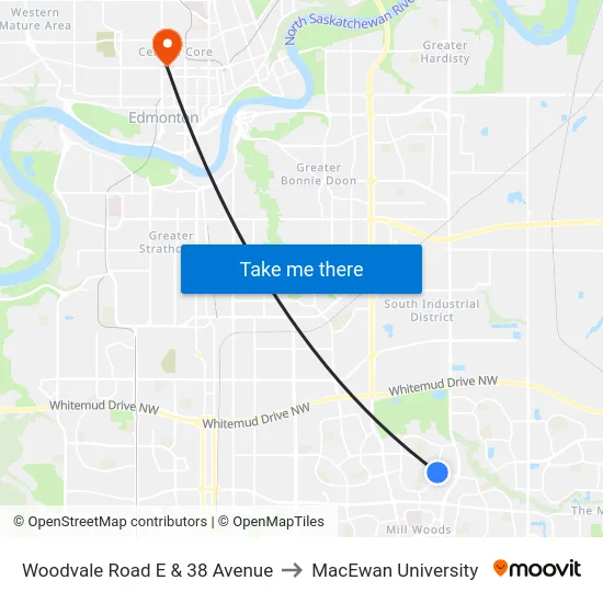 Woodvale Road E & 38 Avenue to MacEwan University map