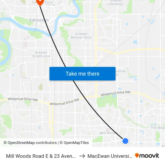 Mill Woods Road E & 23 Avenue to MacEwan University map