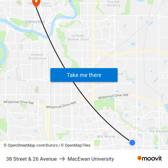 38 Street & 26 Avenue to MacEwan University map