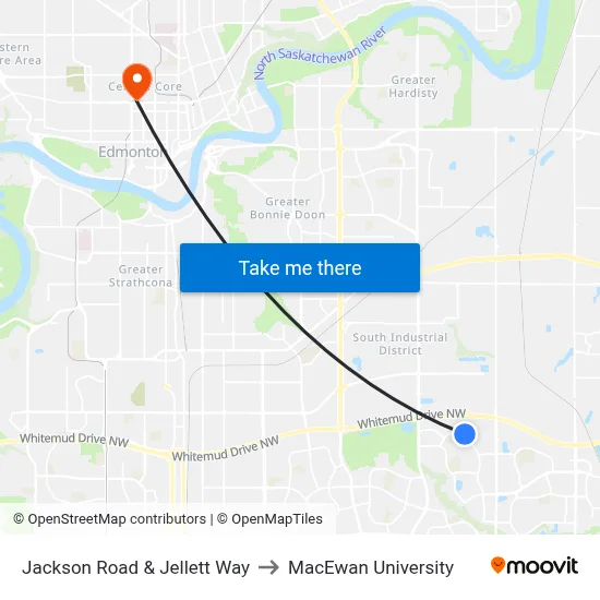Jackson Road & Jellett Way to MacEwan University map