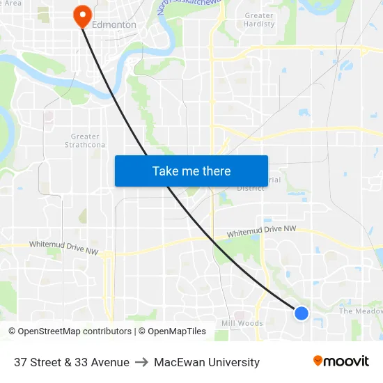 37 Street & 33 Avenue to MacEwan University map
