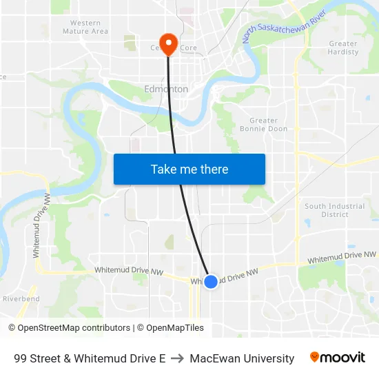99 Street & Whitemud Drive E to MacEwan University map