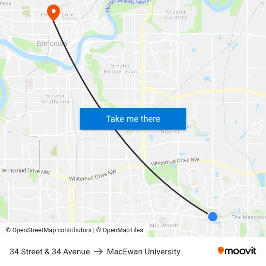 34 Street & 34 Avenue to MacEwan University map