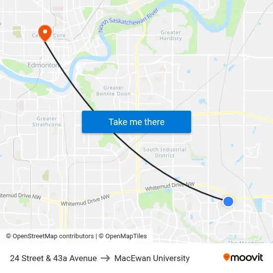 24 Street & 43a Avenue to MacEwan University map
