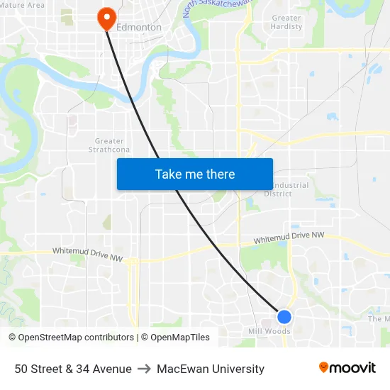 50 Street & 34 Avenue to MacEwan University map