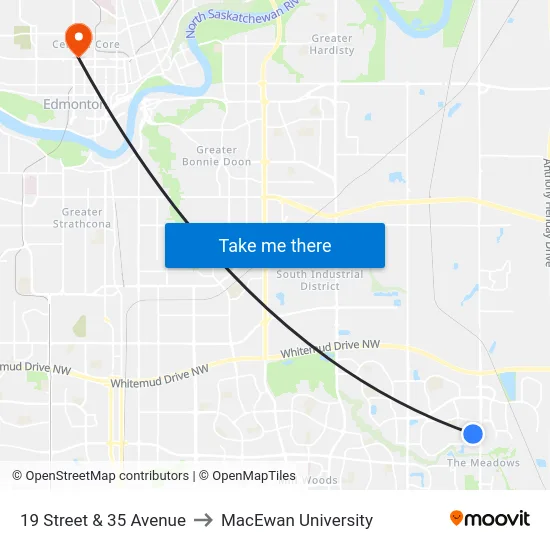 19 Street & 35 Avenue to MacEwan University map