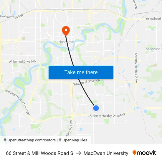 66 Street & Mill Woods Road S to MacEwan University map
