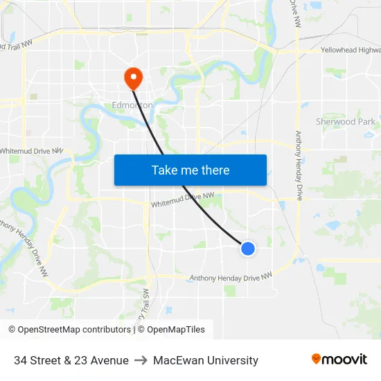 34 Street & 23 Avenue to MacEwan University map