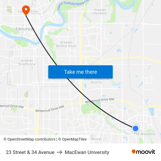 23 Street & 34 Avenue to MacEwan University map