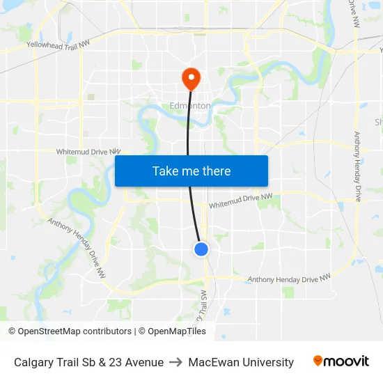 Calgary Trail Sb & 23 Avenue to MacEwan University map